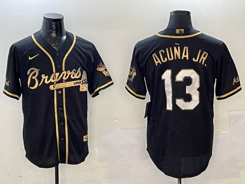 Men Atlanta Braves 13 Acuna jr Black gold Game 2025 Nike MLB Jersey style 4